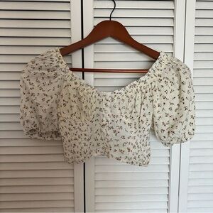 Princess Polly Floral Smocked Puff Sleeve Cottagecore Crop Top XS